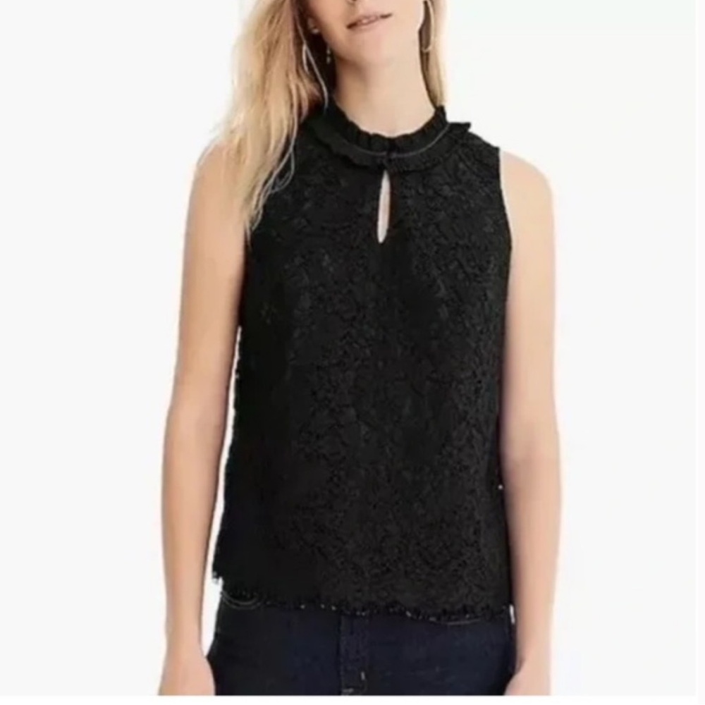 NWT J. Crew Black Sleeveless Lace Mandarin Collar Blouse  Sz Small 
Classy